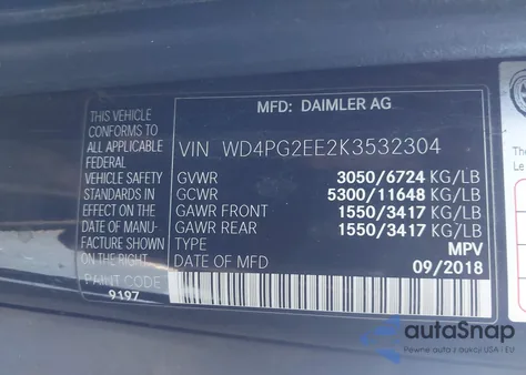 2019 Mercedes-Benz Metris z USA, uszkodzony, nr VIN WD4PG2EE2K3532304